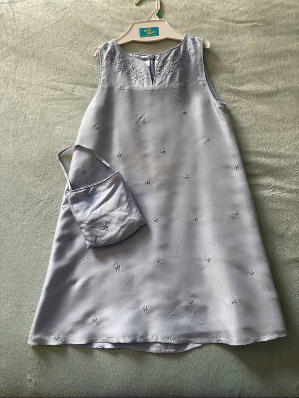 Light Lavender Embroidered Shift Dress with Matching Bag